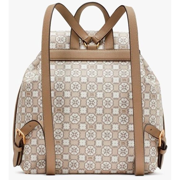 S Kate Spade Flower Monogram Mia Flap Backpack NWT Taupe White $348 Retail main image 7